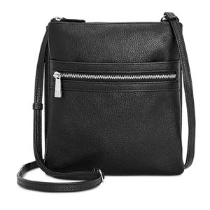 Giani Bernini Tripe-zip Pebble Leather Dasher Crossbody Bag -Black